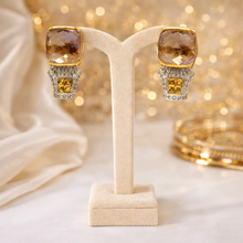 18K Yellow Gold | Natural Diamond Sapphire Ametrine & Garnet Necklace & Earrings Set | Geometric Cluster Jewelry