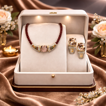 18K Yellow Gold | Natural Diamond Sapphire Ametrine & Garnet Necklace & Earrings Set | Geometric Cluster Jewelry