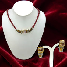 18K Yellow Gold | Natural Diamond Sapphire Ametrine & Garnet Necklace & Earrings Set | Geometric Cluster Jewelry