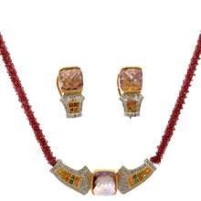 18K Yellow Gold | Natural Diamond Sapphire Ametrine & Garnet Necklace & Earrings Set | Geometric Cluster Jewelry