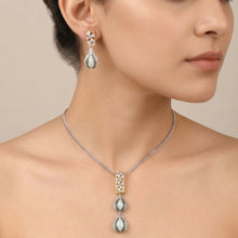 18K Yellow Gold Natural Diamond & Tsavorite Pendant and Earrings Set | Polki Teardrop Statement Fine Jewelry