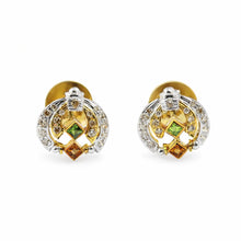 18K Yellow Gold | Natural Diamond & Tourmaline Pendant & Earrings Set | Princess Cut Geometric Statement Jewelry