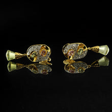 18K Yellow Gold | Natural Diamond & Mixed Semiprecious Gemstone Link Motif Pendant & Drop Earrings Set