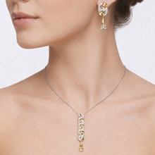 18K Yellow Gold | Natural Diamond & Mixed Semiprecious Gemstone Link Motif Pendant & Drop Earrings Set