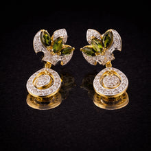 18K Yellow Gold | Natural Diamond & Tourmaline Pendant & Earrings Set | Floral Marquise Statement Jewelry