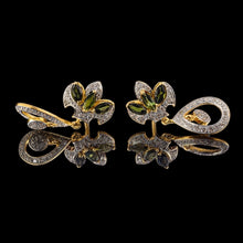 18K Yellow Gold | Natural Diamond & Tourmaline Pendant & Earrings Set | Floral Marquise Statement Jewelry