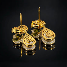 18K Yellow Gold | Natural Diamond & Tourmaline Pendant & Earrings Set | Floral Marquise Statement Jewelry