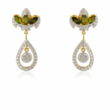 18K Yellow Gold | Natural Diamond & Tourmaline Pendant & Earrings Set | Floral Marquise Statement Jewelry