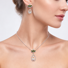 18K Yellow Gold | Natural Diamond & Tourmaline Pendant & Earrings Set | Floral Marquise Statement Jewelry