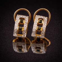 18K Yellow Gold Natural Diamond & Tourmaline Necklace & Earrings Set | Pavé Halo Geometric Rectangular Jewelry