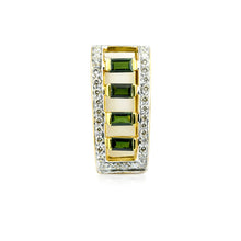 18K Yellow Gold Natural Diamond & Tourmaline Necklace & Earrings Set | Pavé Halo Geometric Rectangular Jewelry
