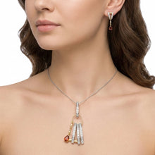 18K Yellow Gold Natural Diamond & Pink Tourmaline Pendant & Earrings Set | Geometric Linear Bar Jewelry