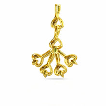 18K Yellow Gold Natural Diamond, Tourmaline & Tsavorite Pendant & Earrings Set | Heart Motif Botanical Jewelry