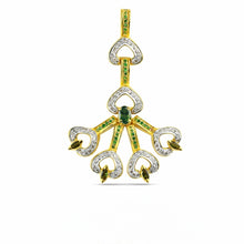 18K Yellow Gold Natural Diamond, Tourmaline & Tsavorite Pendant & Earrings Set | Heart Motif Botanical Jewelry