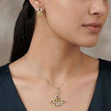 18K Yellow Gold Natural Diamond, Tourmaline & Tsavorite Pendant & Earrings Set | Heart Motif Botanical Jewelry