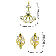18K Yellow Gold Natural Diamond, Tourmaline & Tsavorite Pendant & Earrings Set | Heart Motif Botanical Jewelry