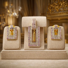 18K Two-Tone Gold | Natural Diamond & Pink Sapphire Pendant & Earrings Set | Geometric Pavé Jewelry