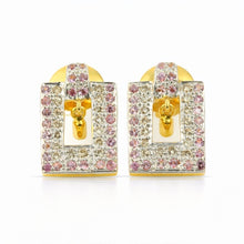 18K Two-Tone Gold | Natural Diamond & Pink Sapphire Pendant & Earrings Set | Geometric Pavé Jewelry