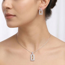 18K Two-Tone Gold | Natural Diamond & Pink Sapphire Pendant & Earrings Set | Geometric Pavé Jewelry