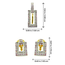 18K Two-Tone Gold | Natural Diamond & Pink Sapphire Pendant & Earrings Set | Geometric Pavé Jewelry