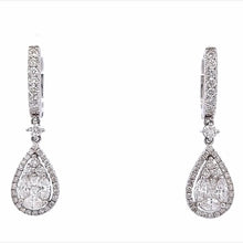 Natural Diamond Teardrop Dangle Earring Cluster Setting 18K White Gold Jewelry