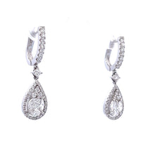 Natural Diamond Teardrop Dangle Earring Cluster Setting 18K White Gold Jewelry