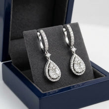 18K White Gold Natural Diamond Dangle Earrings | Teardrop Cluster Setting Fine Jewelry