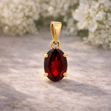 14K Yellow Gold Natural Garnet Oval Solitaire Pendant | Classic Prong-Set Design