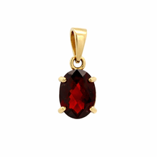 14K Yellow Gold Natural Garnet Oval Solitaire Pendant | Classic Prong-Set Design