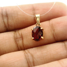 14K Yellow Gold Natural Garnet Oval Solitaire Pendant | Classic Prong-Set Design