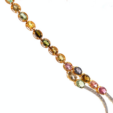 18K Yellow Gold Natural Diamond with Tourmaline Sapphire Tassel Necklace Earring Set
