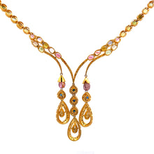 18K Yellow Gold Natural Diamond with Tourmaline Sapphire Tassel Necklace Earring Set
