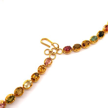 18K Yellow Gold Necklace Earring with Natural Diamond Tourmaline Sapphire Gemstone Jewelry Set