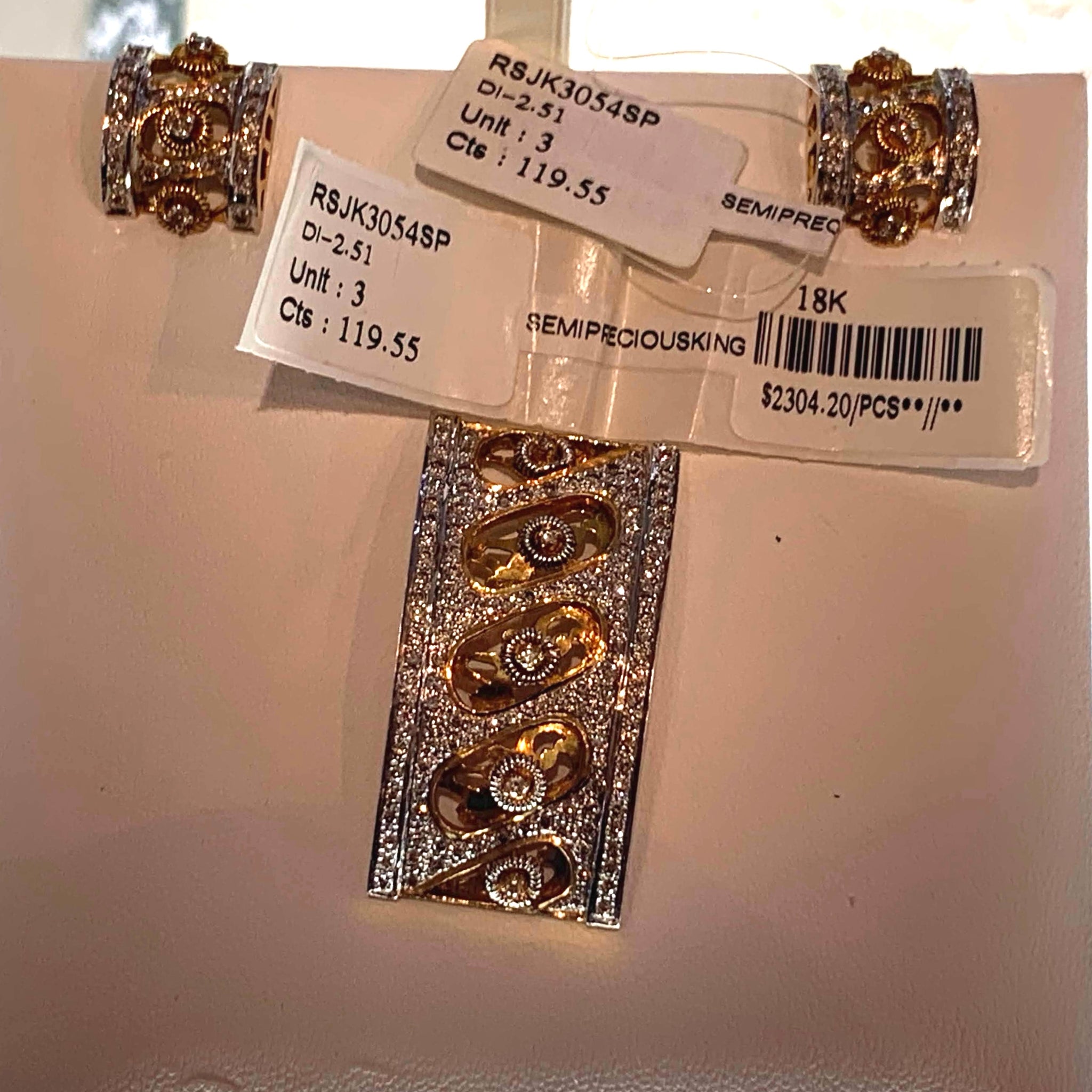 18K Yellow Gold Pendant Earring with Diamond Natural Contemporary Geometric Jewellery Set