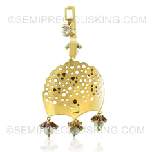 18K White & Yellow Dual Gold Pendant Earring with Diamond Natural & Semi Precious Gemstones Domed Chandelier Jewellery Set
