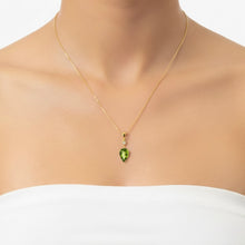 18K Yellow Gold Natural Diamond & Pear-Shaped Peridot Drop Pendant | Timeless Gemstone Jewelry