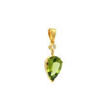 18K Yellow Gold Natural Diamond & Pear-Shaped Peridot Drop Pendant | Timeless Gemstone Jewelry