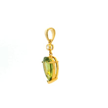18K Yellow Gold Natural Diamond & Pear-Shaped Peridot Drop Pendant | Timeless Gemstone Jewelry