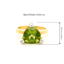 18K Yellow Gold Trillion-Cut Natural Peridot Ring | Diamond Accent Solitaire | Classic August Birthstone Fine Jewelry