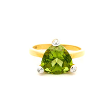 18K Yellow Gold Trillion-Cut Natural Peridot Ring | Diamond Accent Solitaire | Classic August Birthstone Fine Jewelry
