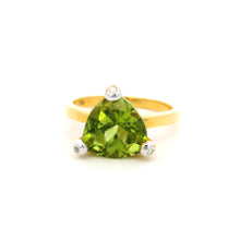 18K Yellow Gold Trillion-Cut Natural Peridot Ring | Diamond Accent Solitaire | Classic August Birthstone Fine Jewelry