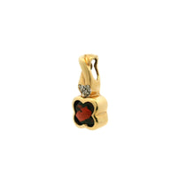 14K Yellow Gold Natural Diamond & Garnet Floral Clover Pendant | January Birthstone Jewelry