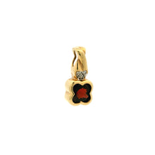 14K Yellow Gold Natural Diamond & Garnet Floral Clover Pendant | January Birthstone Jewelry