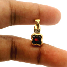14K Yellow Gold Natural Diamond & Garnet Floral Clover Pendant | January Birthstone Jewelry