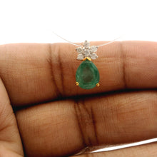 18K Yellow Gold Natural Diamond & Pear-Shaped Emerald Drop Pendant | Classic Cluster May Birthstone Jewelry