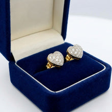 18K Yellow & White Gold | Natural Diamond Heart Motif Stud Earrings | Round Cluster Design