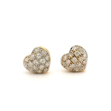 18K Yellow & White Gold | Natural Diamond Heart Motif Stud Earrings | Round Cluster Design