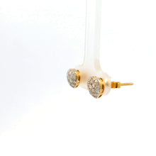 18K Yellow & White Gold | Natural Diamond Heart Motif Stud Earrings | Round Cluster Design