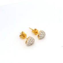 18K Yellow & White Gold | Natural Diamond Heart Motif Stud Earrings | Round Cluster Design