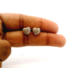 18K Yellow & White Gold | Natural Diamond Heart Motif Stud Earrings | Round Cluster Design